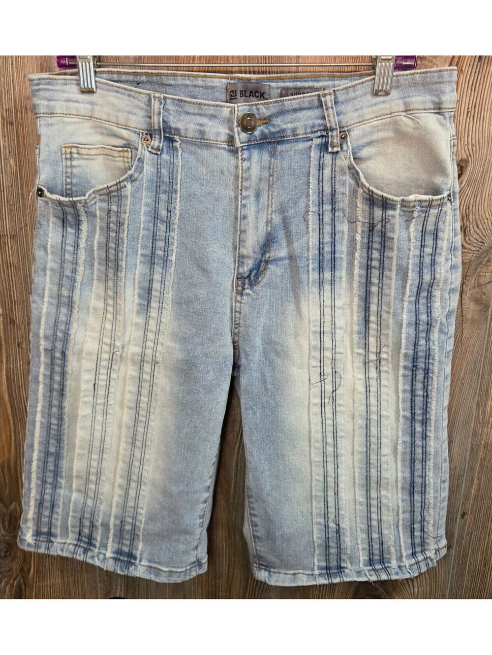 CJ Black Denim Jean Shorts Men Size 34x10 Faded Distressed Stitched Jorts